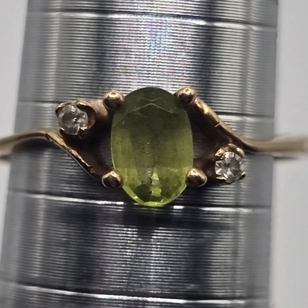 14k Gold and Green/Yellow Citrine Gemstone With White Sappire Ring - Picture 9 of 9